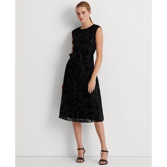 NEW Lauren Ralph Lauren Burnout Velvet Cocktail Dress 253854951001 Black 4 - Picture 2 of 5